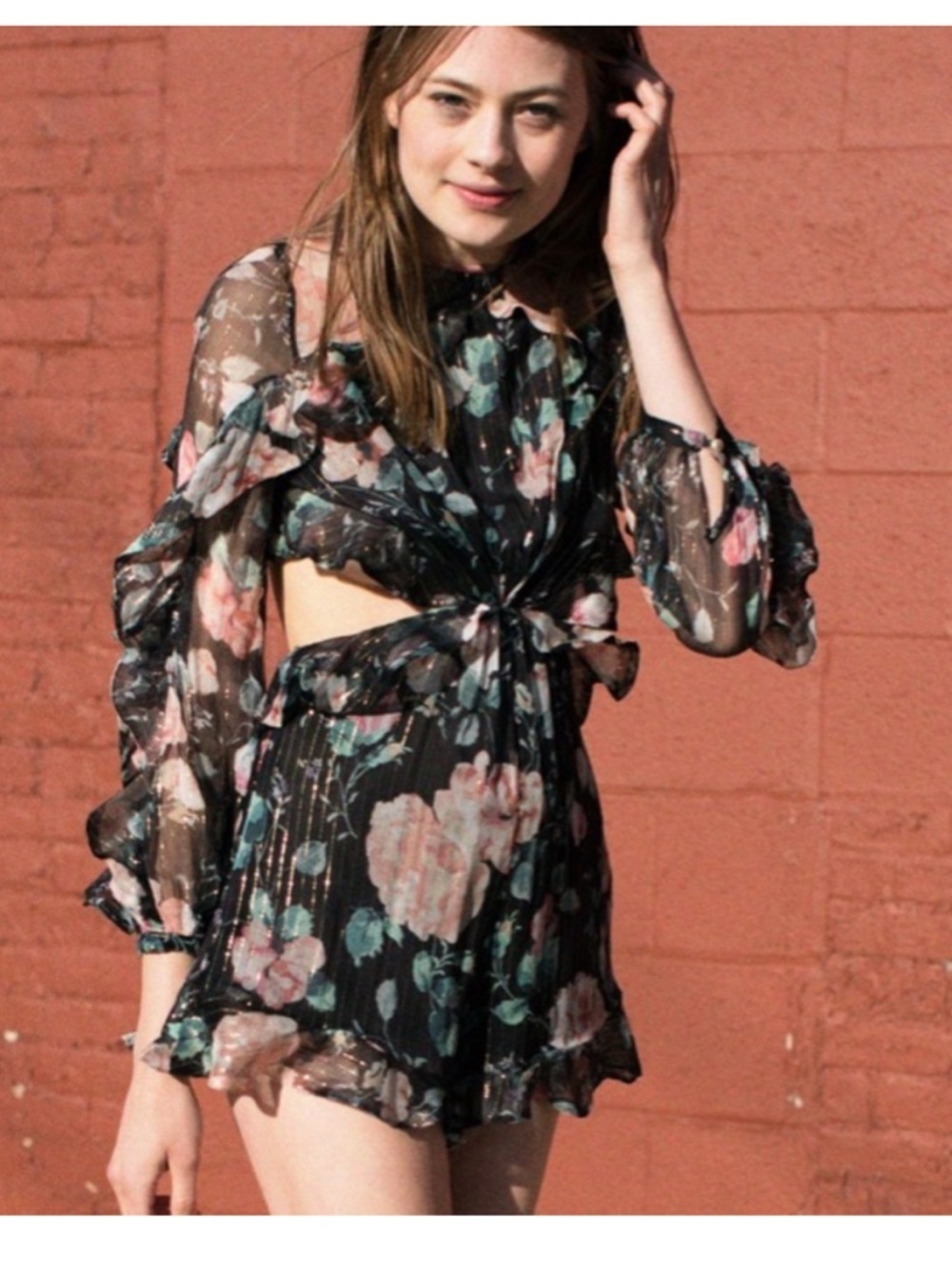 Zimmermann Black Sheer Floral Romper with Gold accents size 1/ US SIZE 6